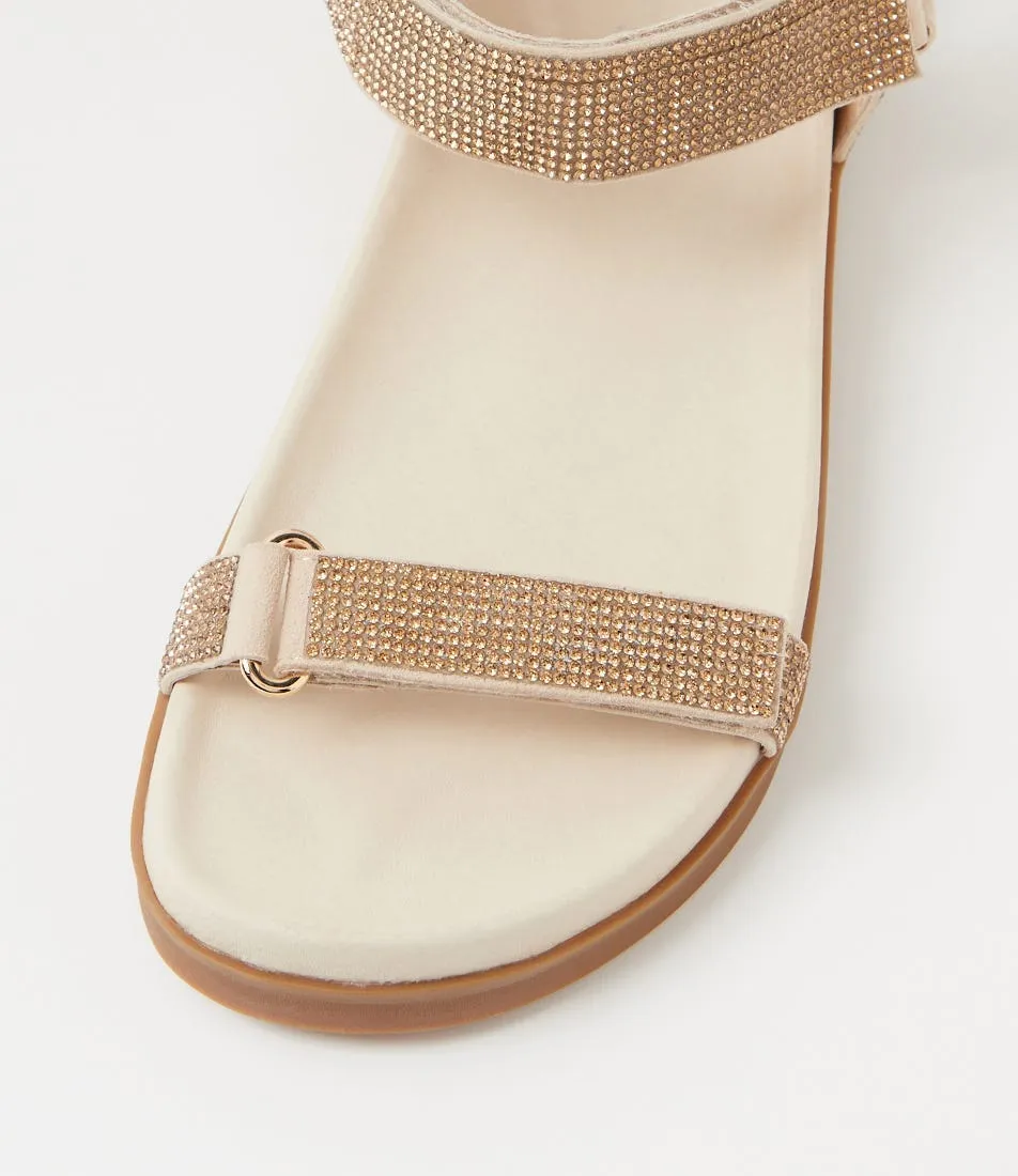 TOP END Ravenna Almond Pale Gold Suede Jewels Sandals