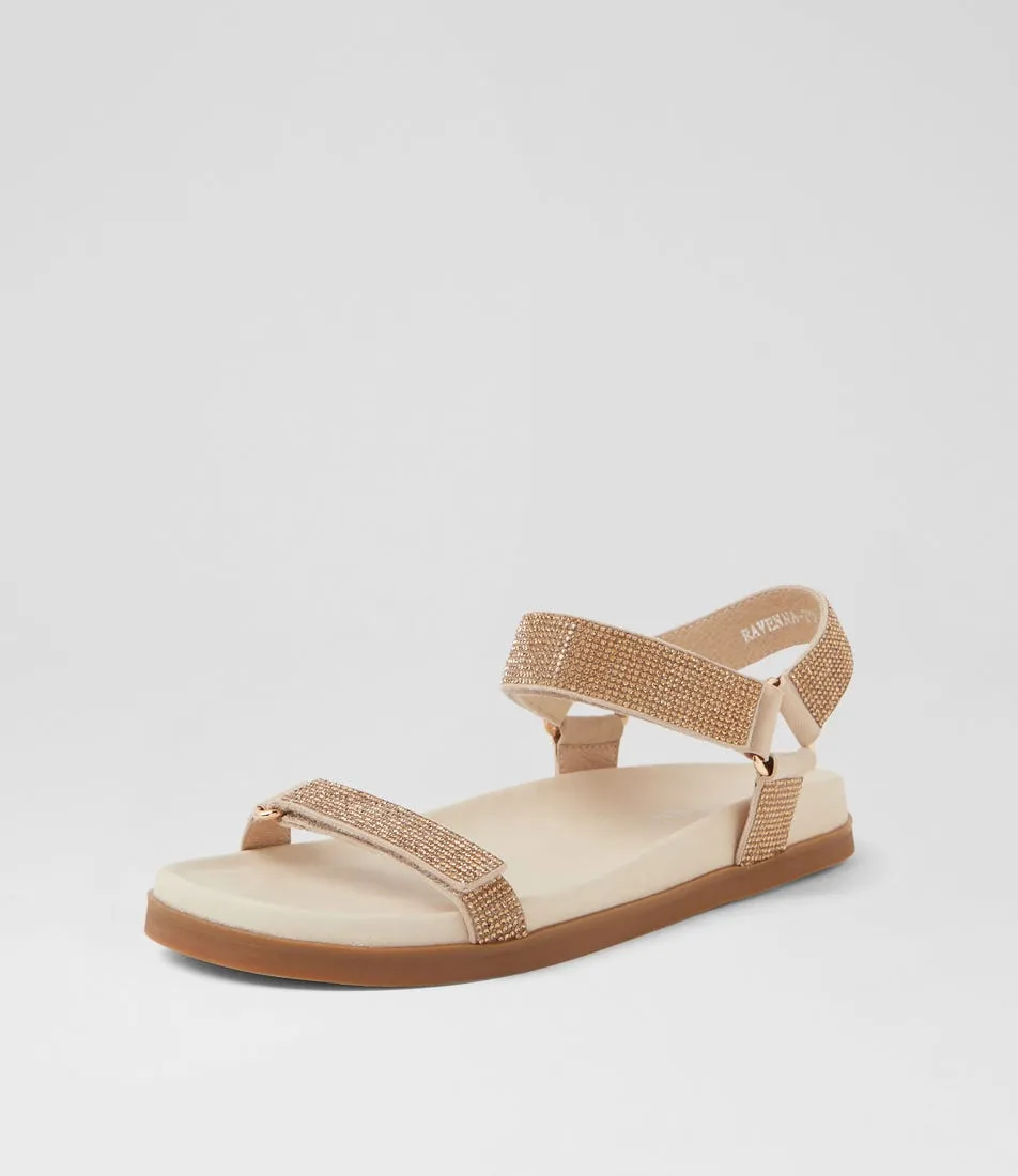 TOP END Ravenna Almond Pale Gold Suede Jewels Sandals