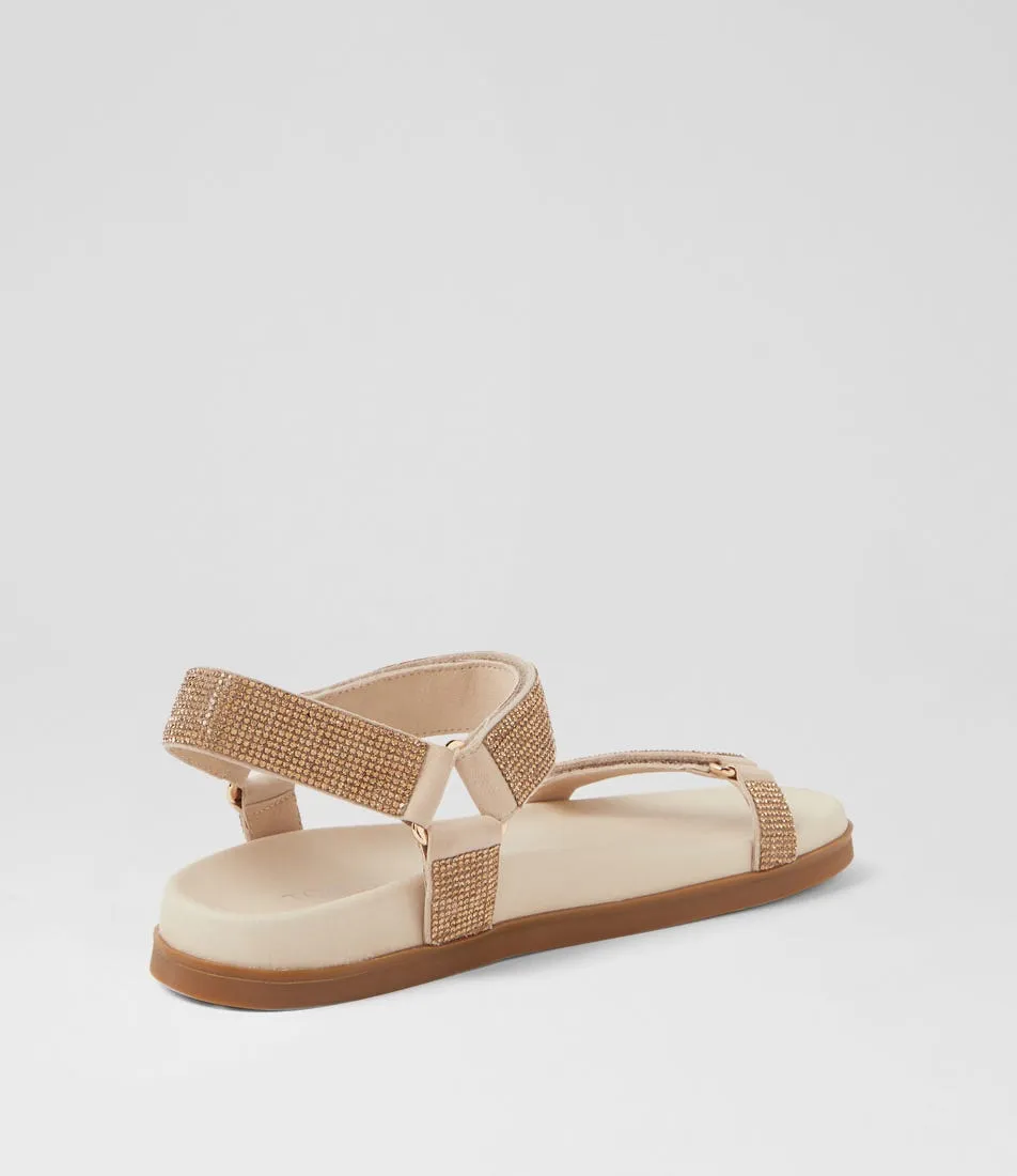 TOP END Ravenna Almond Pale Gold Suede Jewels Sandals