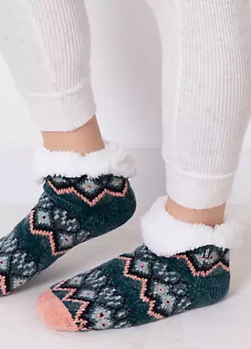 Totes Ladies Crop Chenille Knitted Multi Slipper Socks