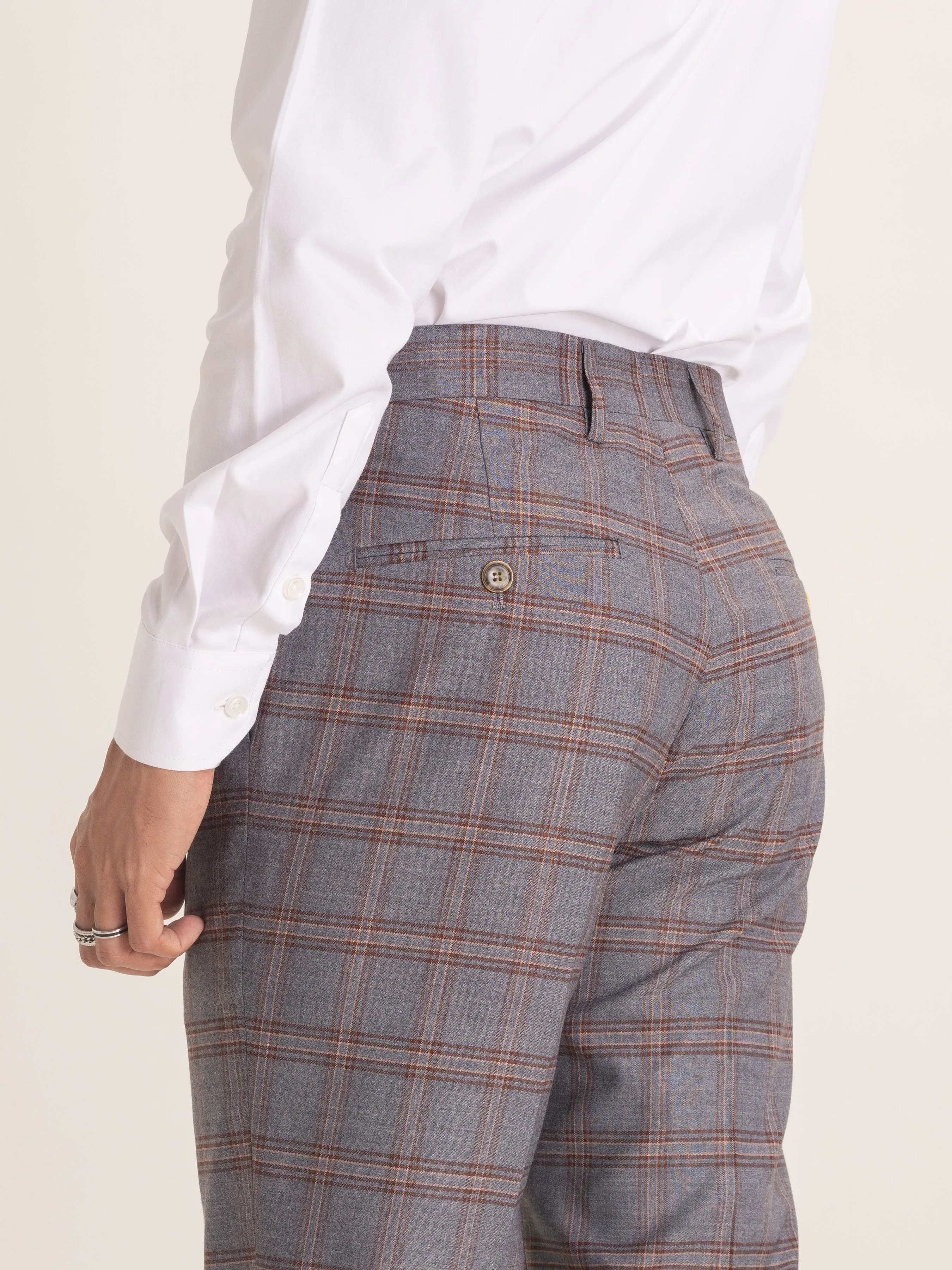 Trousers With Belt Loop - Grey with Brown Checkered (Stretchable)