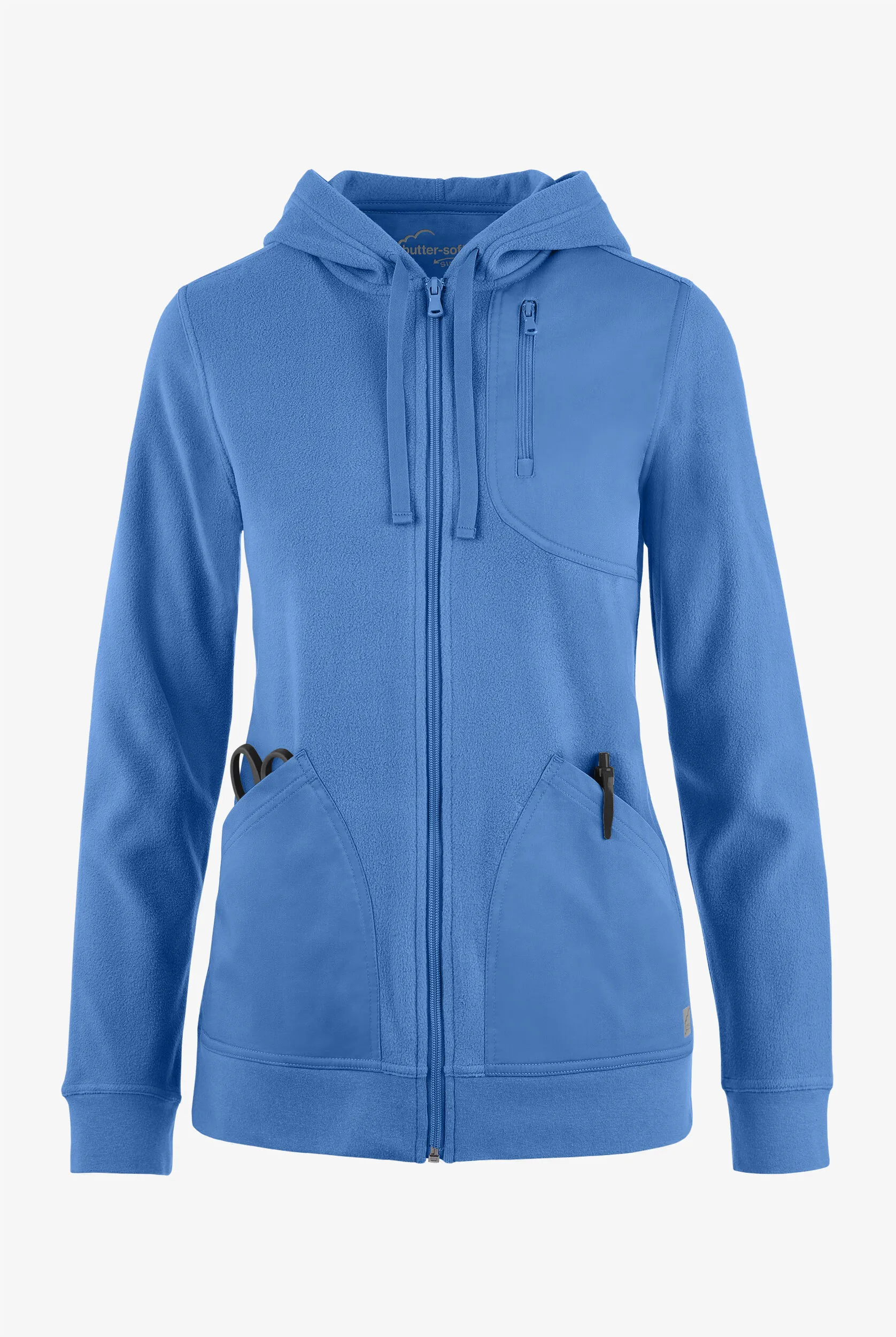 UA Butter-Soft STRETCH Women's 4-Pocket Fleece & Woven Zip Front Scrub Hoodie