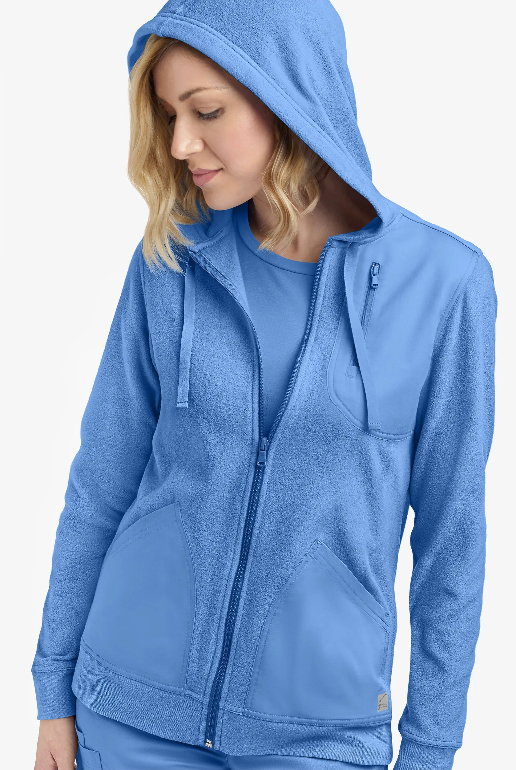 UA Butter-Soft STRETCH Women's 4-Pocket Fleece & Woven Zip Front Scrub Hoodie