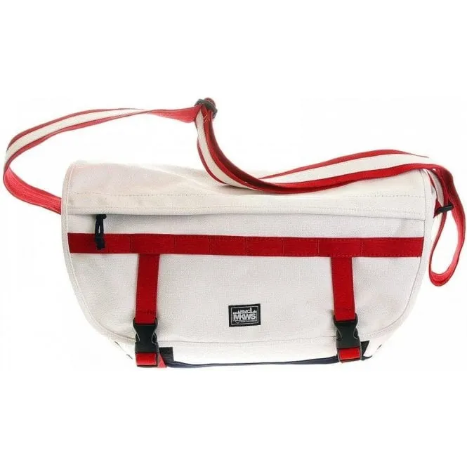 Unisex White Canvas with Red and Navy Canvas Trip Shoulder Bag