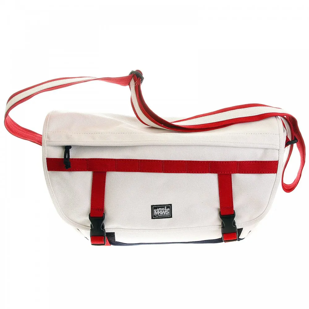 Unisex White Canvas with Red and Navy Canvas Trip Shoulder Bag