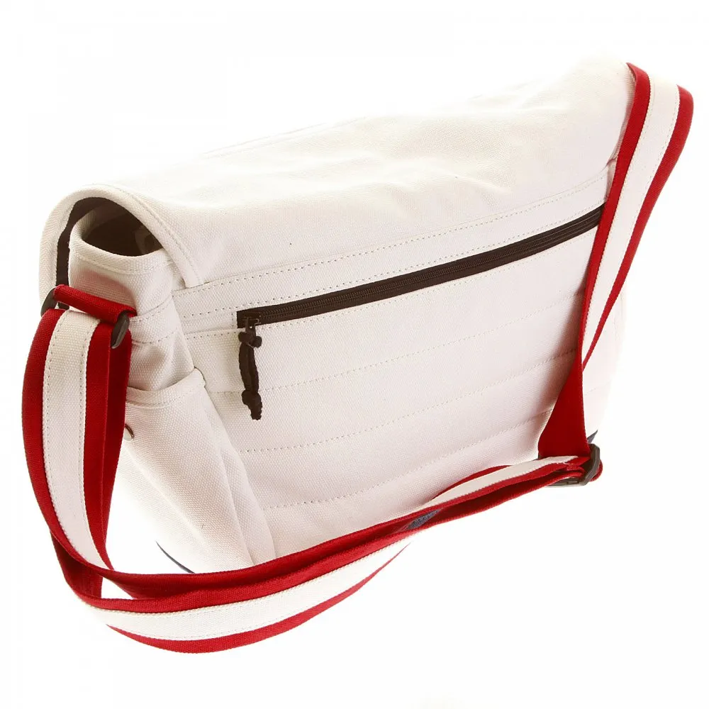 Unisex White Canvas with Red and Navy Canvas Trip Shoulder Bag