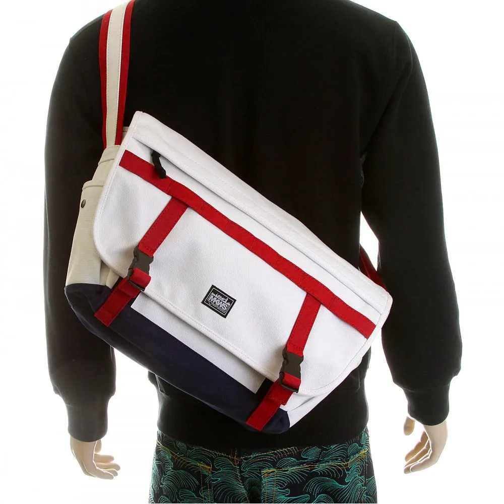 Unisex White Canvas with Red and Navy Canvas Trip Shoulder Bag