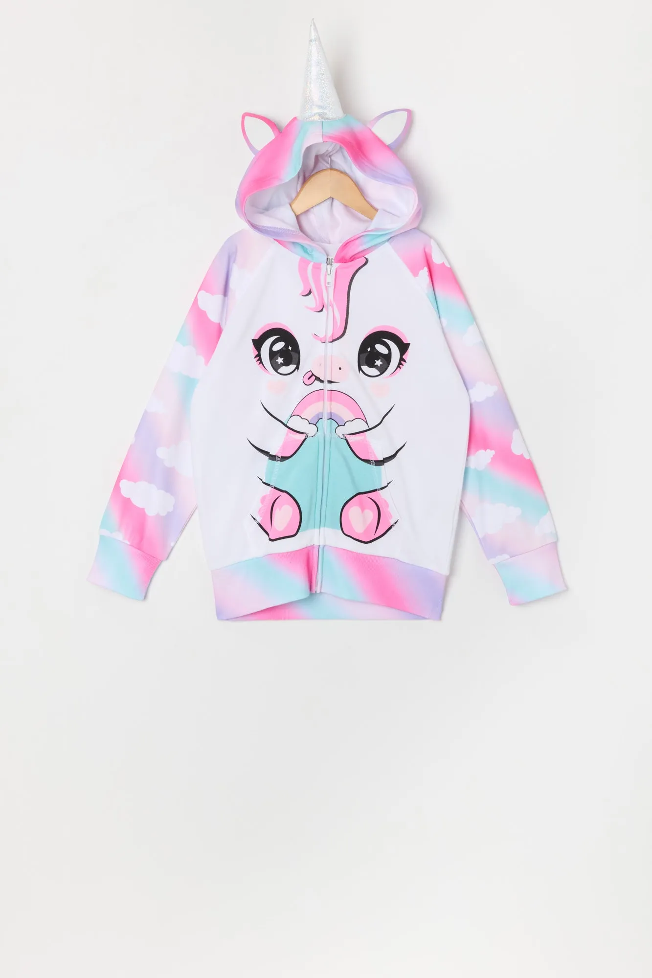 Urban Kids Girls Rainbow Unicorn Zip-Up Character Hoodie