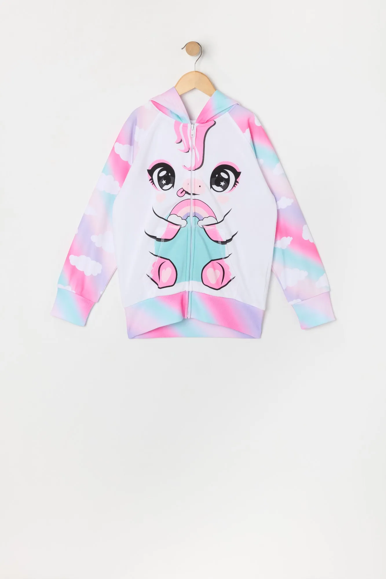 Urban Kids Girls Rainbow Unicorn Zip-Up Character Hoodie