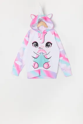 Urban Kids Girls Rainbow Unicorn Zip-Up Character Hoodie