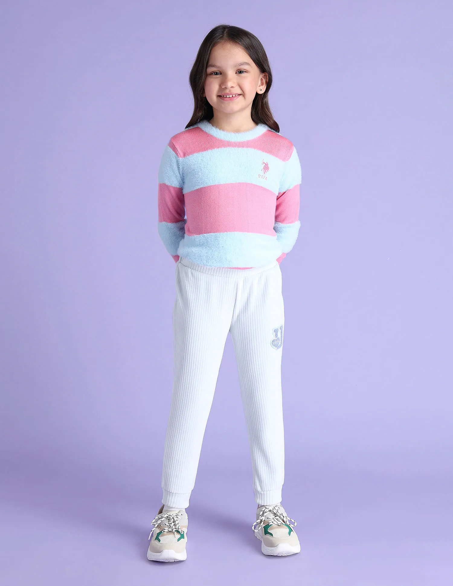 U.S. Polo Assn. Kids Girls Appliqued Regular Fit Joggers