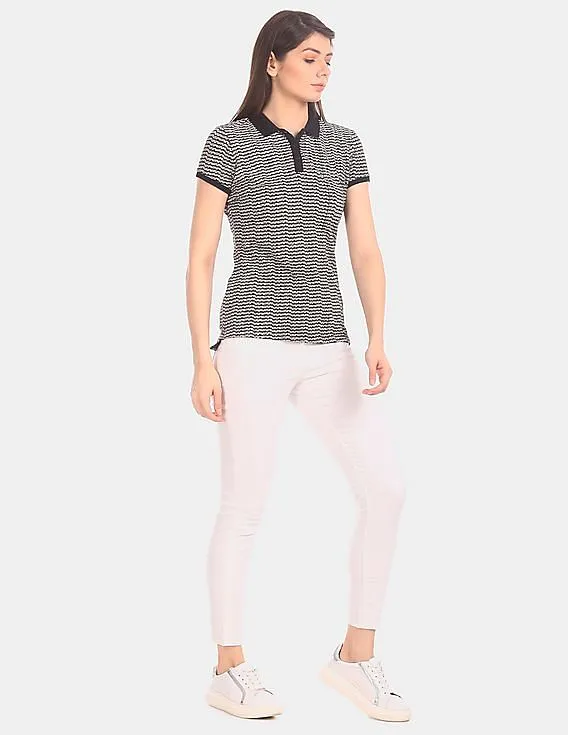 U.S. Polo Assn. Women Cotton Stretch All-Over Brand Print Polo Shirt