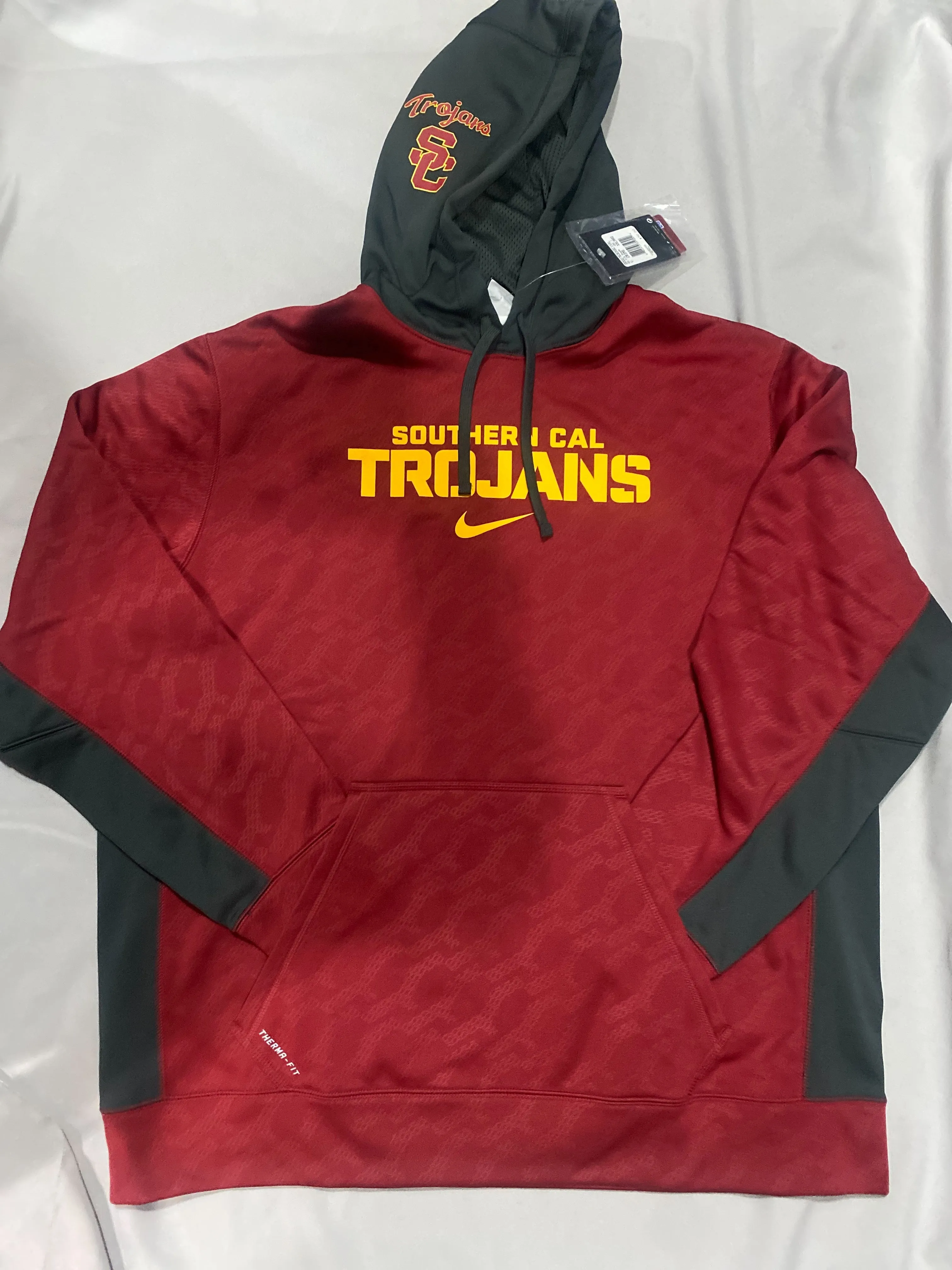 USC Southern Cal Trojans Nike Men Therma-Fit Cardinal/Charcoal Grey Pocket Pullover Hoodie