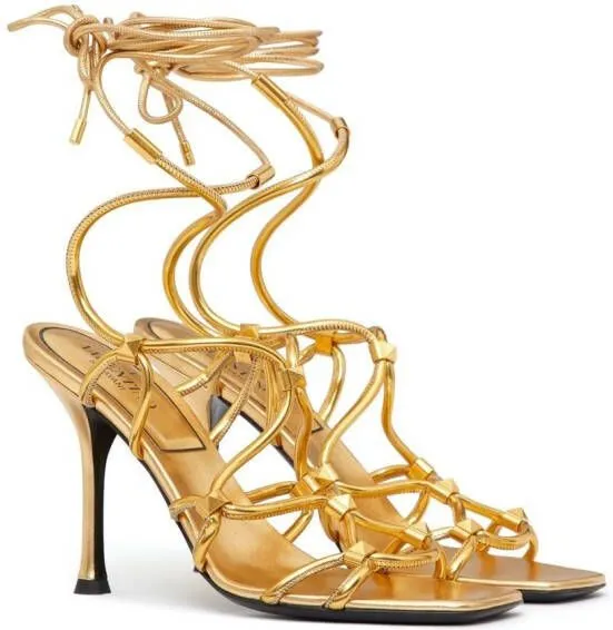 Valentino Garavani Rockstud Net lace-up sandals Gold