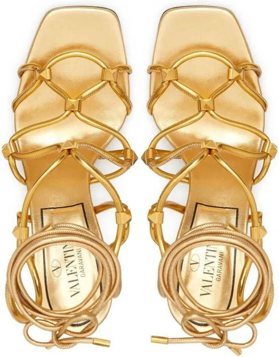 Valentino Garavani Rockstud Net lace-up sandals Gold