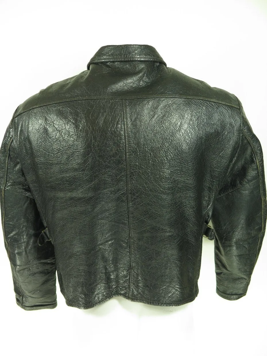 Vintage 50s Motorcycle Leather Jacket Mens M Black Biker Talon Zip