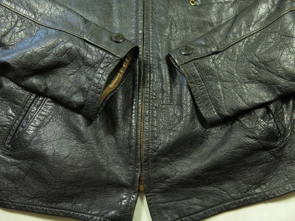 Vintage 50s Motorcycle Leather Jacket Mens M Black Biker Talon Zip