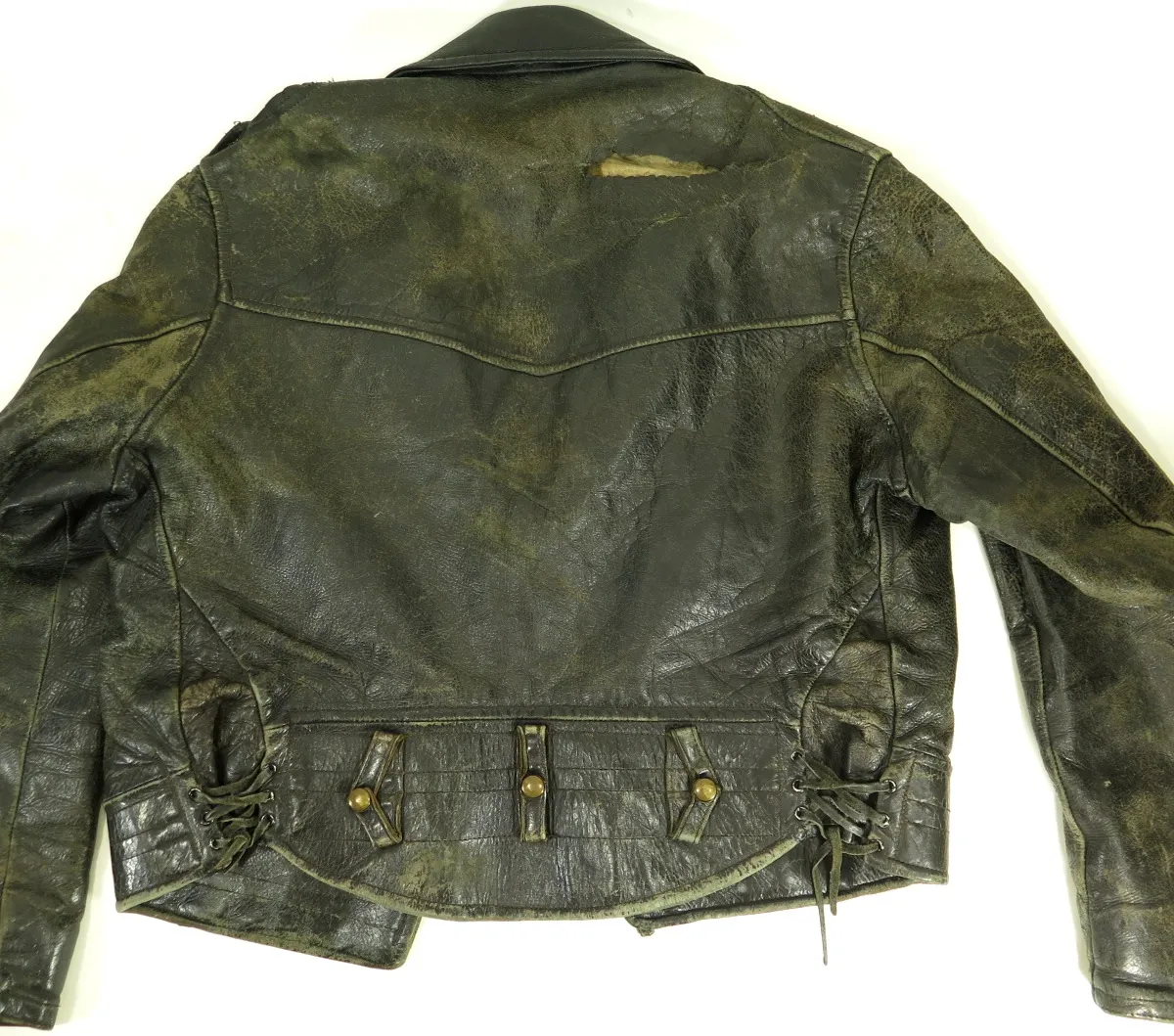 Vintage 50s Police Motorcycle Leather Jacket Mens L Biker DISTRESSED Horse Hide