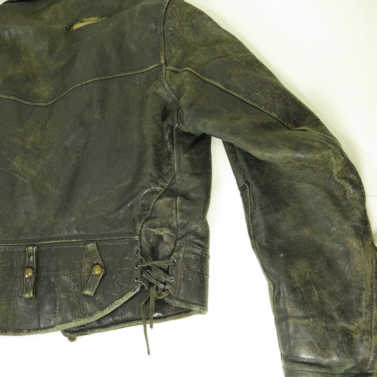 Vintage 50s Police Motorcycle Leather Jacket Mens L Biker DISTRESSED Horse Hide