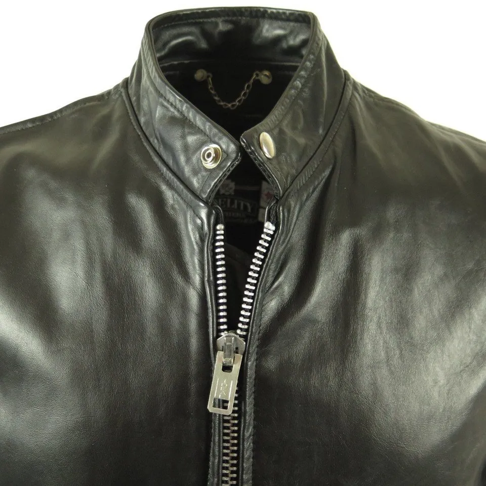 Vintage 60s Leather Jacket Mens 42 Long Motorcycle Biker Black Fidelity