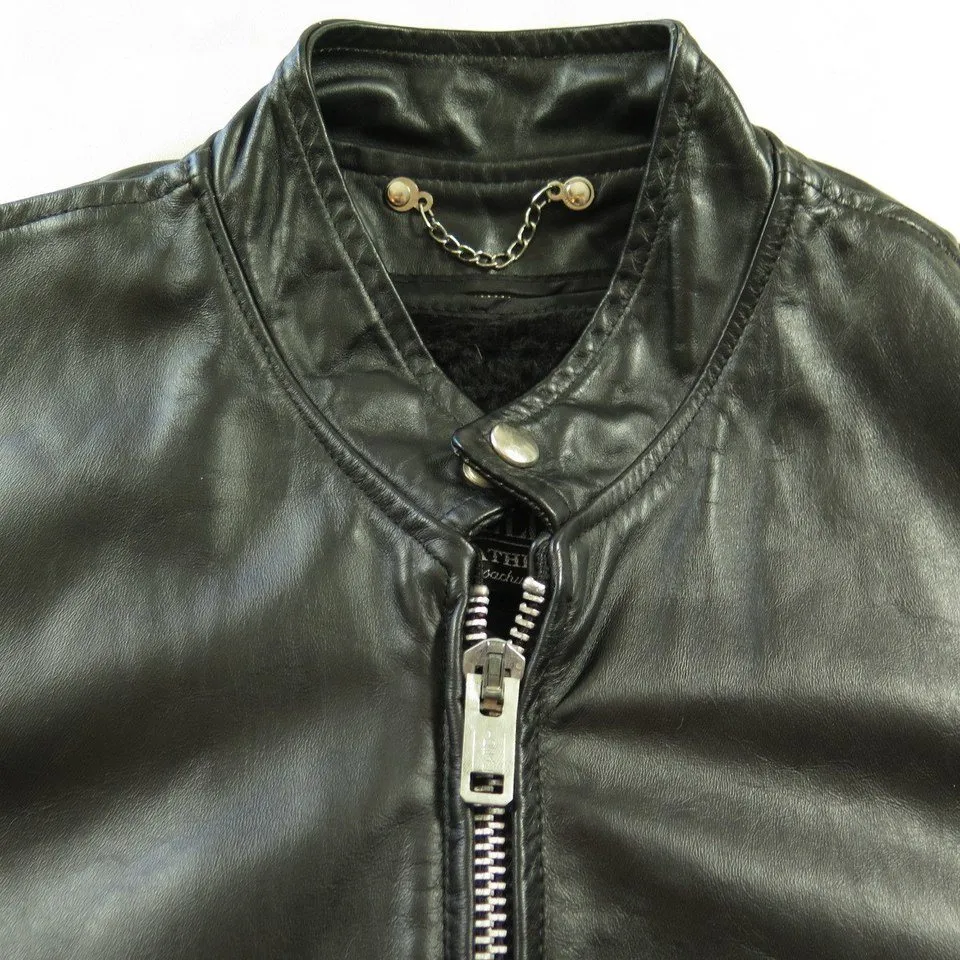 Vintage 60s Leather Jacket Mens 42 Long Motorcycle Biker Black Fidelity