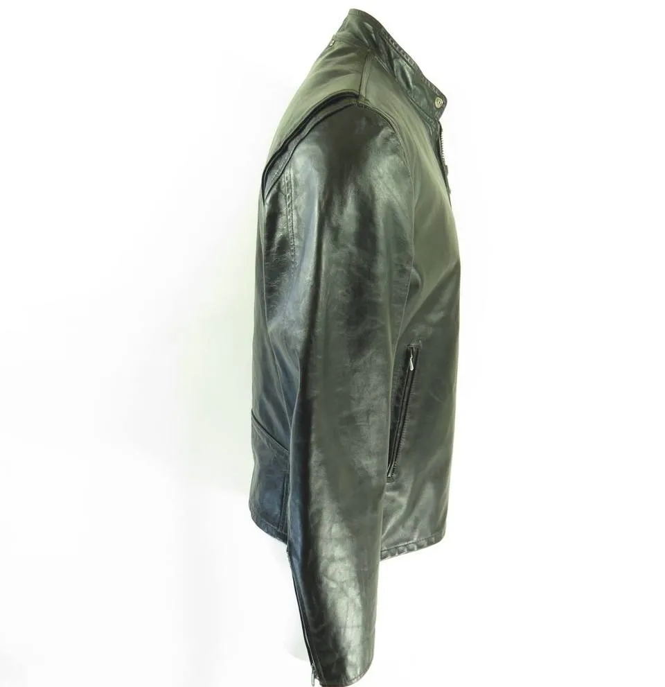 Vintage 60s Leather Jacket Mens 42 Long Motorcycle Biker Black Fidelity