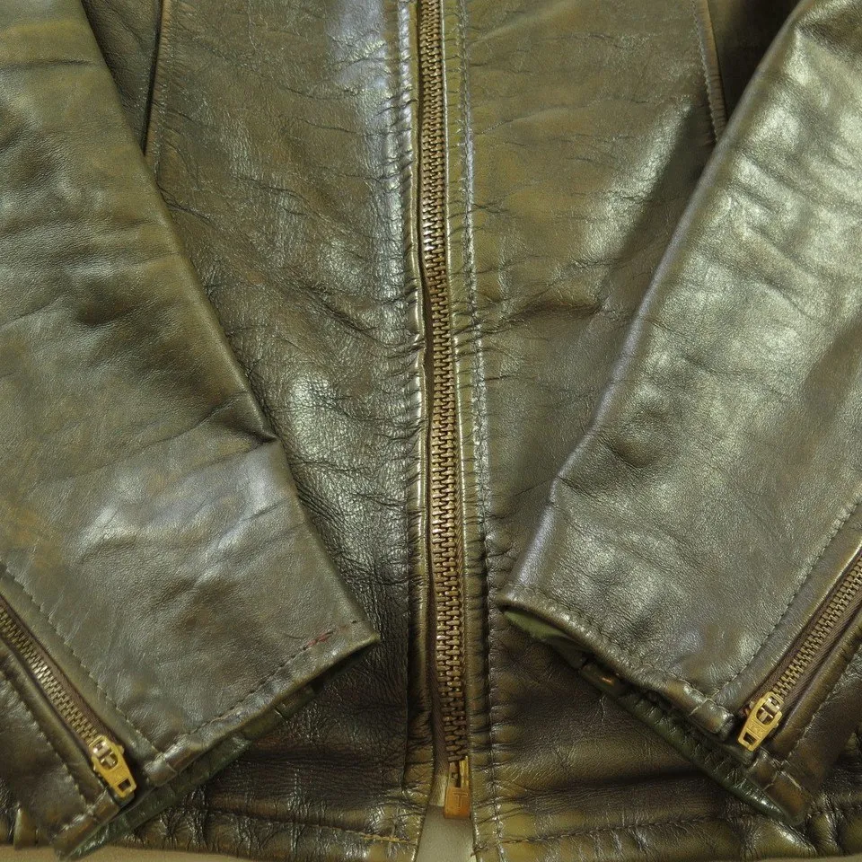 Vintage 60s Lesco Leather Biker Cafe Racer Jacket 40 w Liner