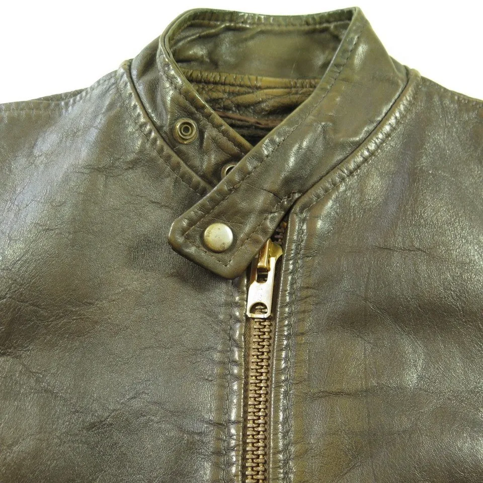 Vintage 60s Lesco Leather Biker Cafe Racer Jacket 40 w Liner