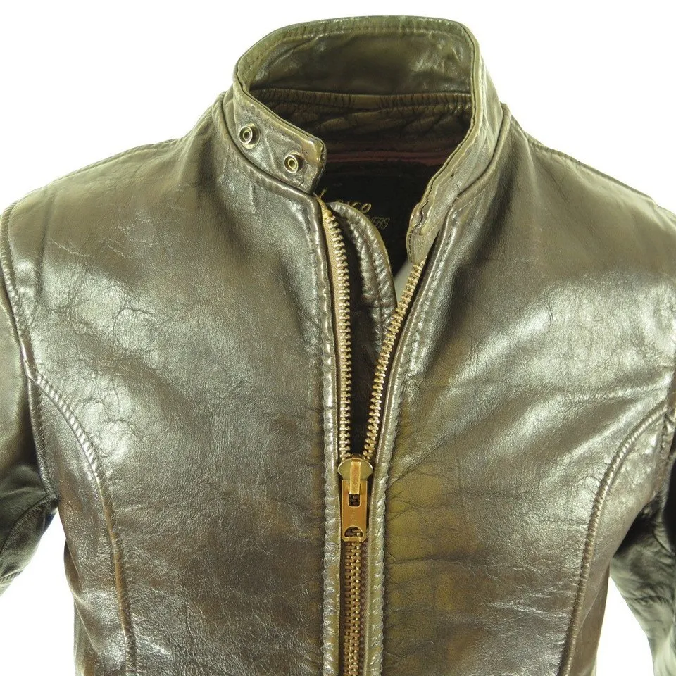 Vintage 60s Lesco Leather Biker Cafe Racer Jacket 40 w Liner