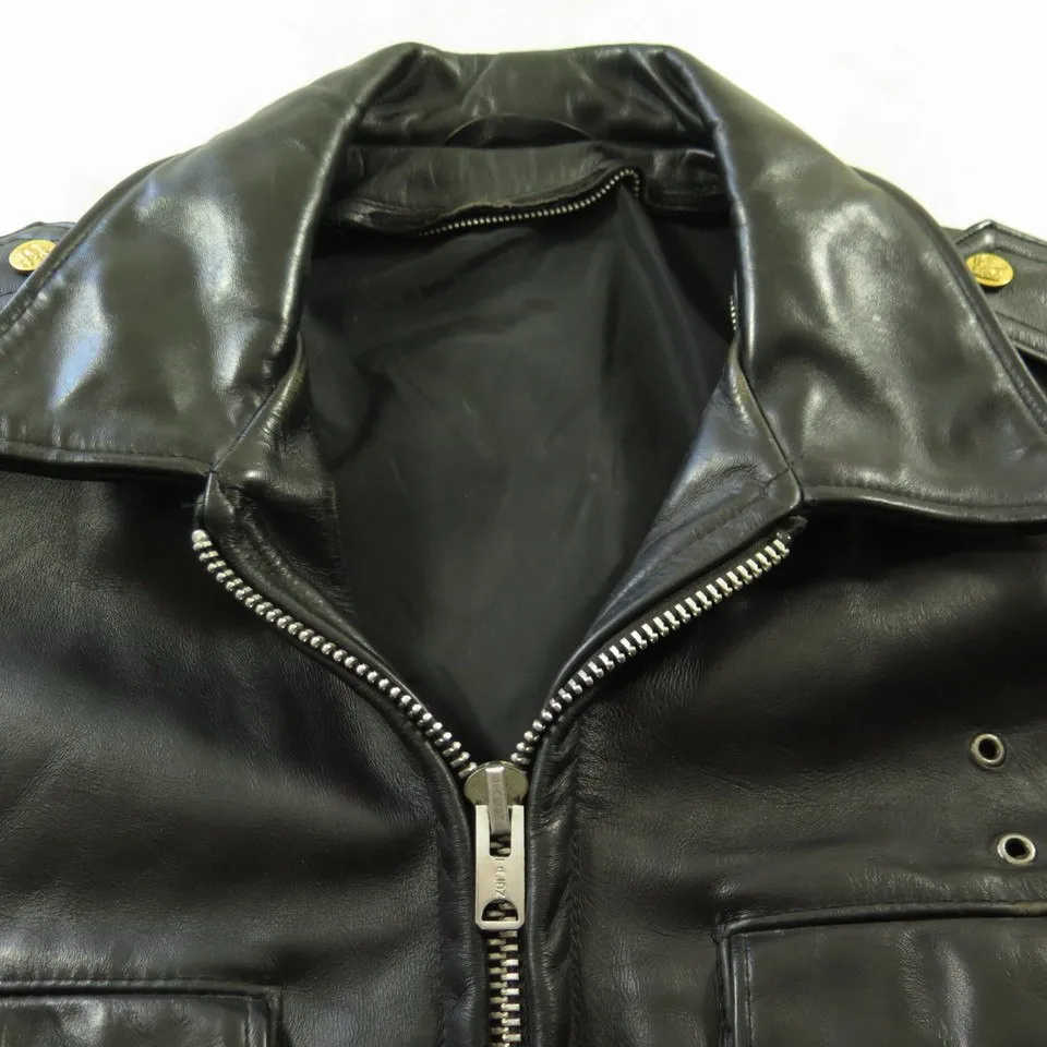 Vintage 60s New Jersey Police Biker Leather Jacket Mens 48 Motorcycle Black