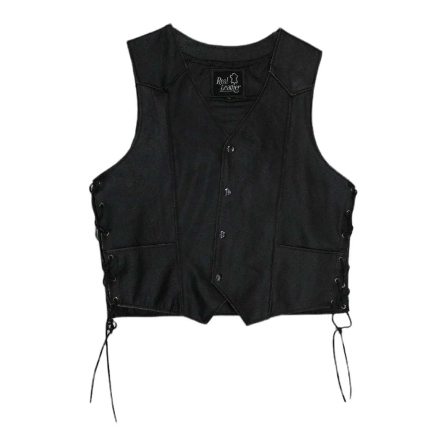 Vintage Black Embossed Leather Waistcoat