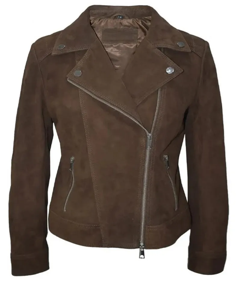 Vintage Brown Lambskin Leather Casual Biker Jacket for Women