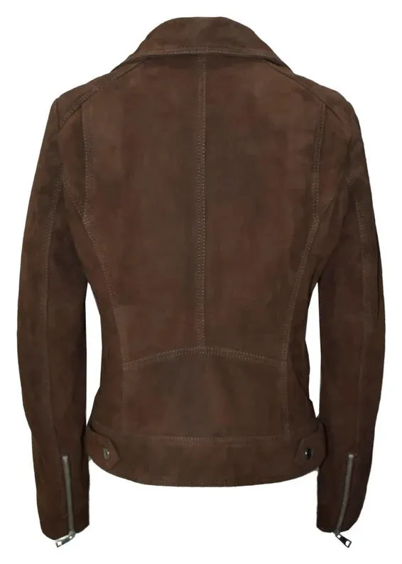 Vintage Brown Lambskin Leather Casual Biker Jacket for Women