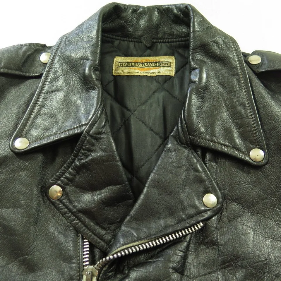 Vtg 60s Harley Davidson Black Leather Motorcycle Biker Jacket Mens 48