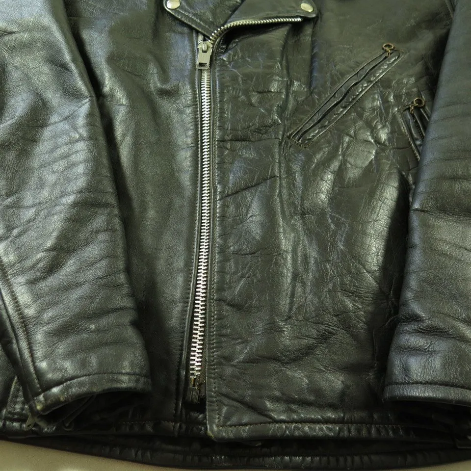 Vtg 60s Harley Davidson Black Leather Motorcycle Biker Jacket Mens 48