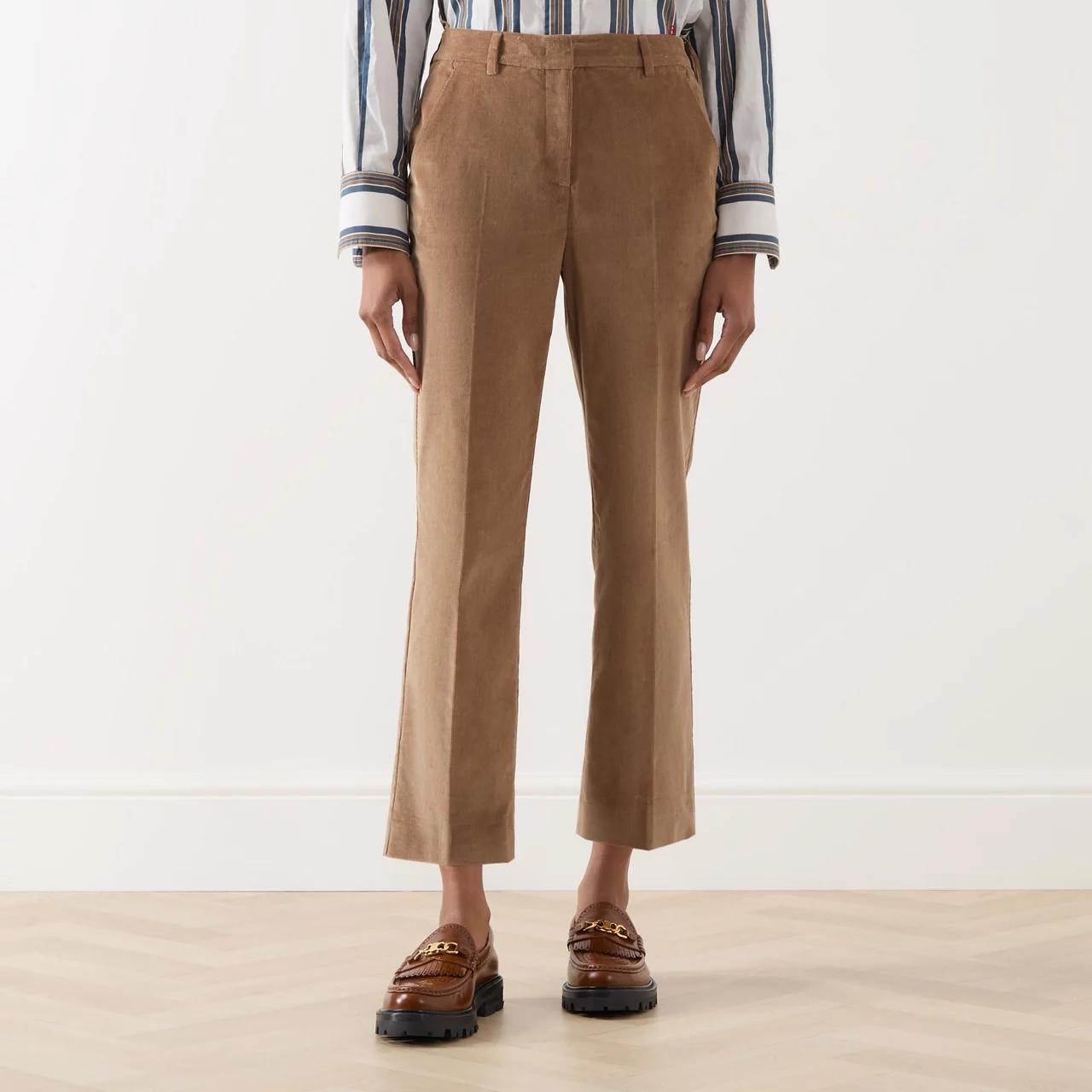 WEEKEND MAX MARA Corduroy High-Rise Flared Trousers - Camel