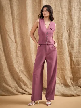 Women Dark Pink Waistcoat With Straight Fit Pants