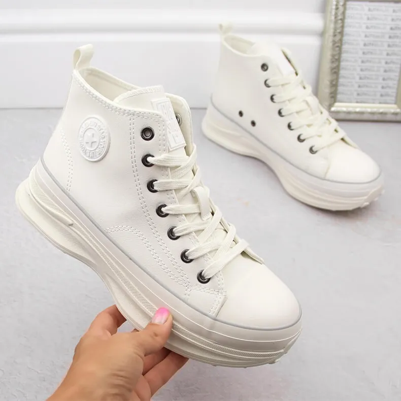 Women's high platform sneakers white Big Star OO274064