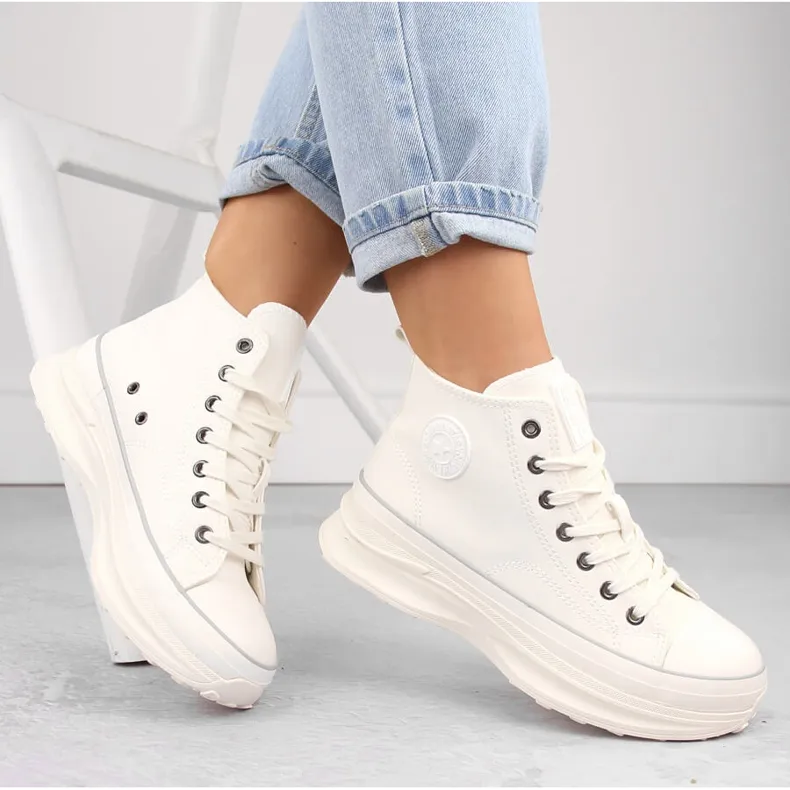 Women's high platform sneakers white Big Star OO274064