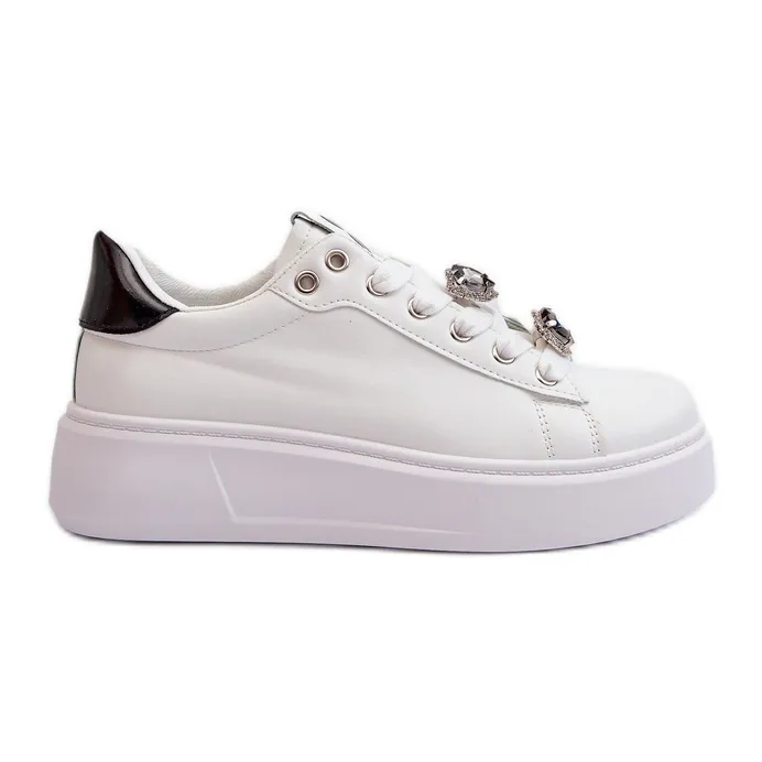 Women's Platform Sneakers With Heart Pins, White Azamia