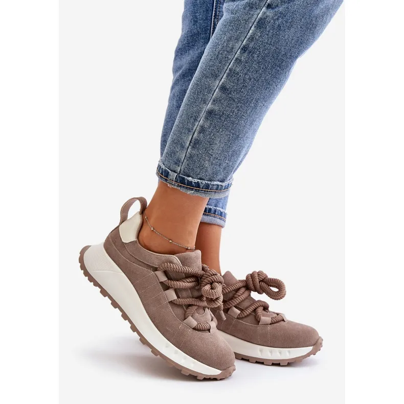 Women's Suede Sneakers With Thick Lacing Artiker 54C1409 Beige