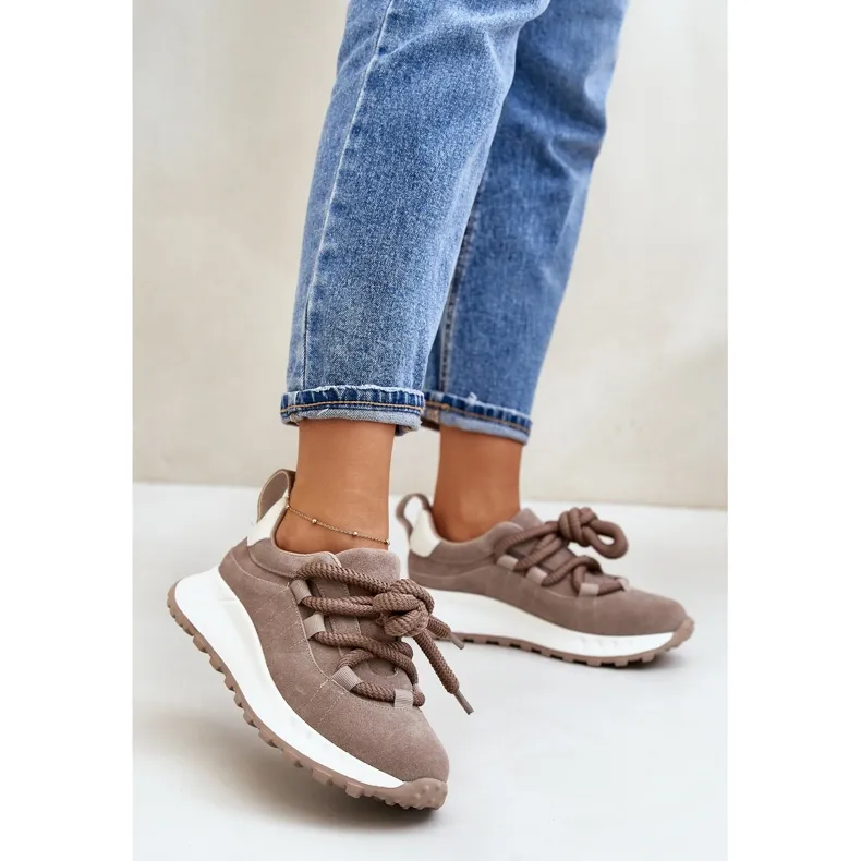 Women's Suede Sneakers With Thick Lacing Artiker 54C1409 Beige