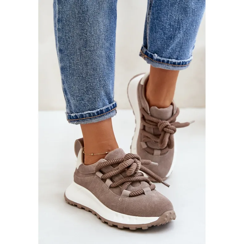 Women's Suede Sneakers With Thick Lacing Artiker 54C1409 Beige