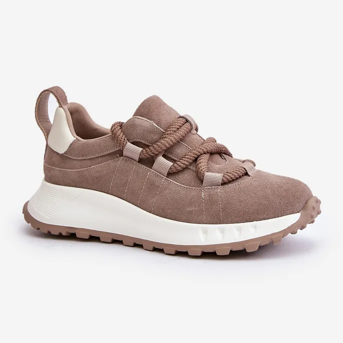 Women's Suede Sneakers With Thick Lacing Artiker 54C1409 Beige