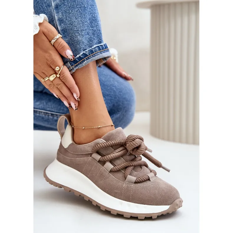 Women's Suede Sneakers With Thick Lacing Artiker 54C1409 Beige