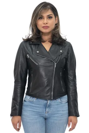 Womens Classic Nappa Leather Retro Biker Jacket-Bergen