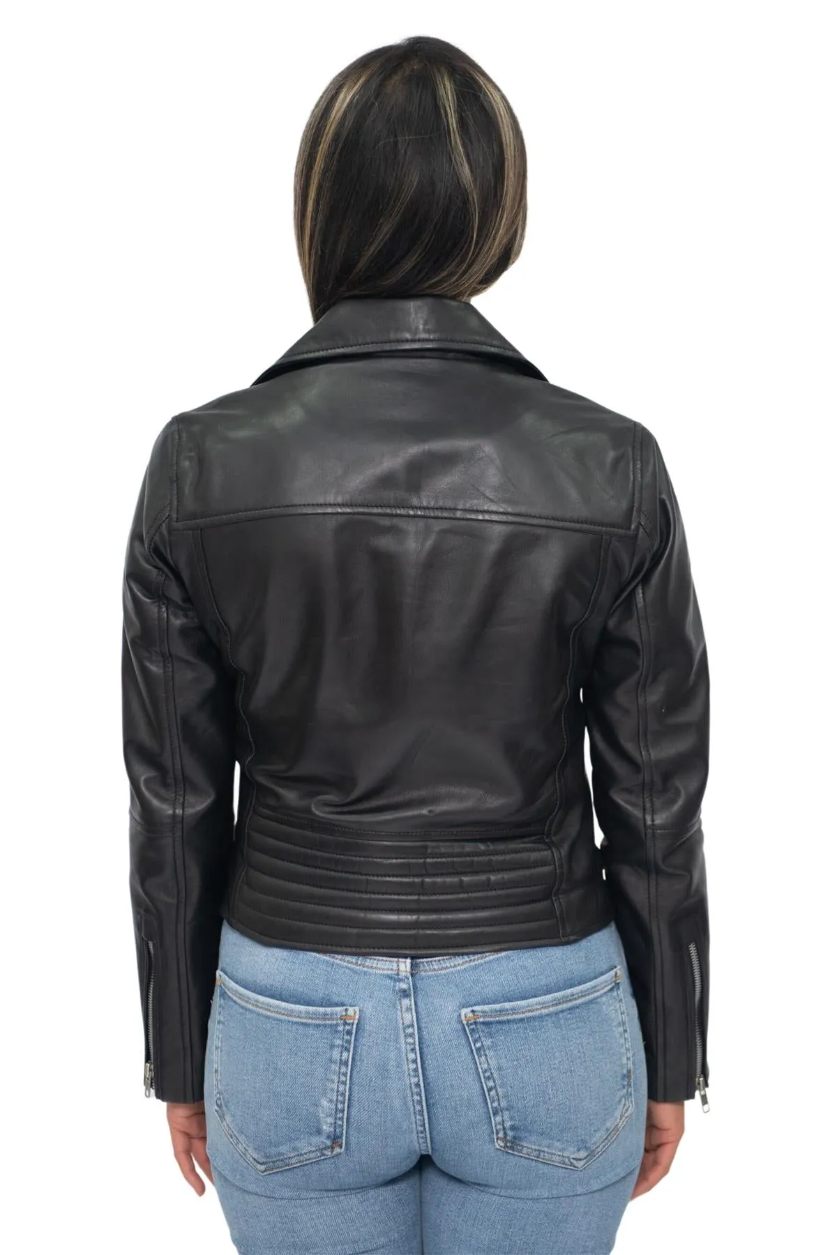 Womens Classic Nappa Leather Retro Biker Jacket-Bergen