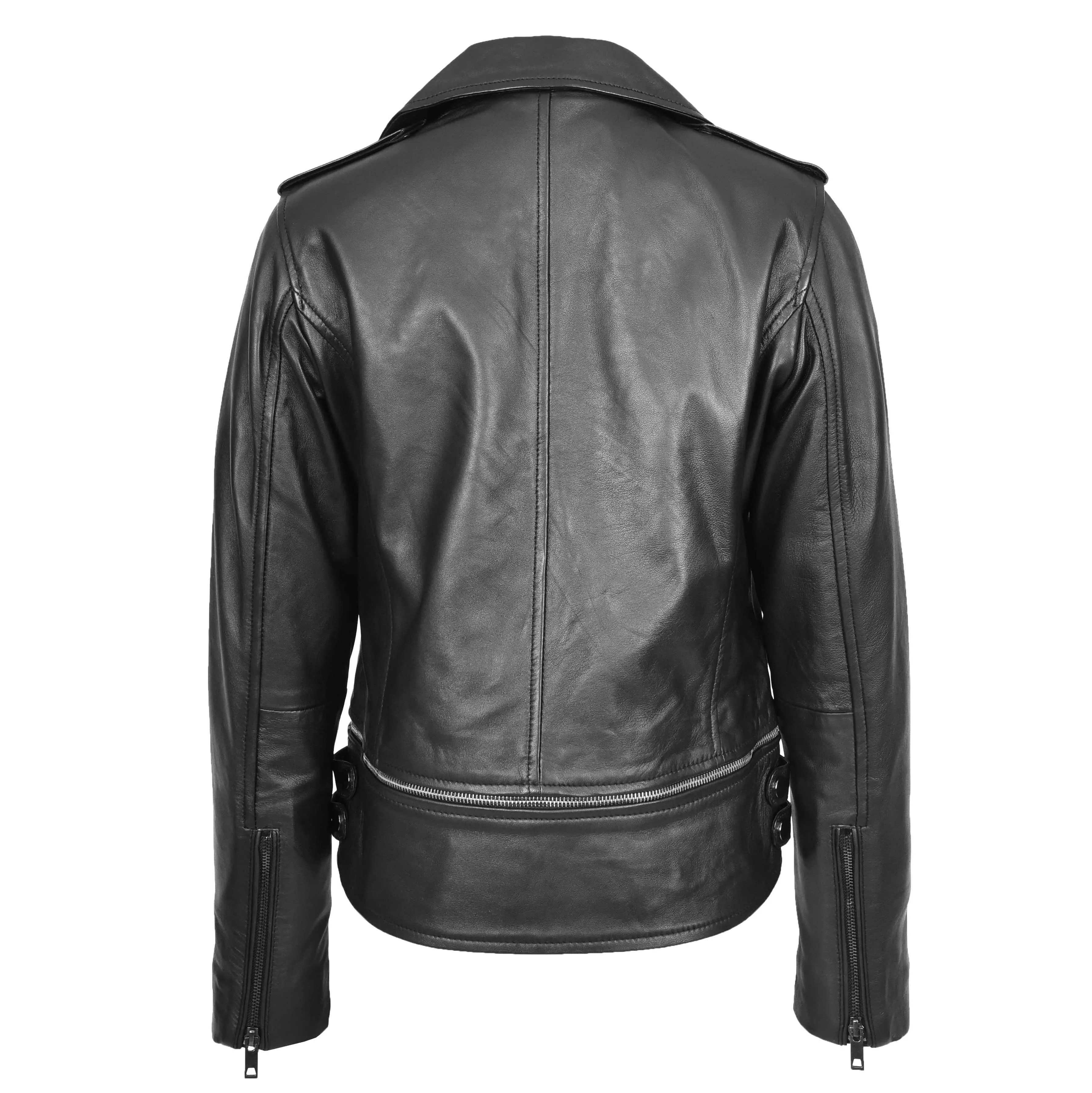 Womens Real Leather Biker Jacket 2-in-1 Cropped Style Bianca Black