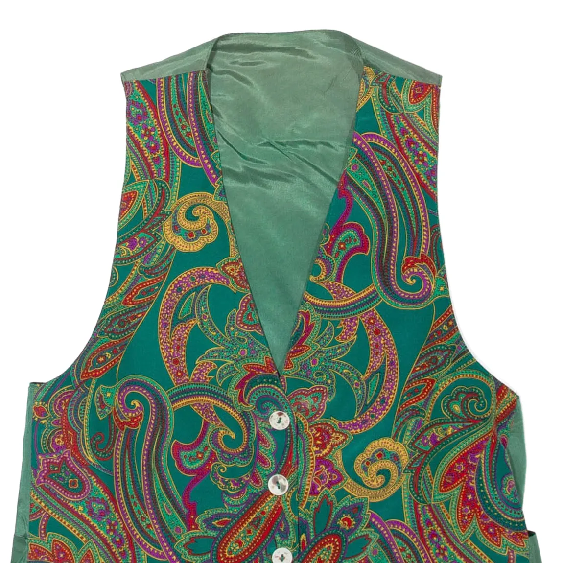 Womens Waistcoat Green Paisley XXS