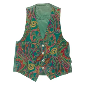 Womens Waistcoat Green Paisley XXS